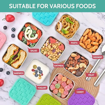 4PC 6oz Stainless Steel Snack Containers for Kids, BPA-Free Metal Toddler Snack Containers with Silicone lids, Leakproof Reusable Lunch Containers for School, Travel, Bento, Daycare - color: Soft Tones
