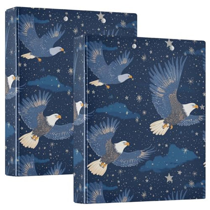 Fustylead Eagles Soaring in The Sky 3 Ring Binder, D-Rings 1.5" Hardcover Folder, Fits 200 Sheets of A4 Paper, Durable Clipboard & Clean View with Inside Pockets for School Home Office - size: 12.4x10.63x2.36 Inch-2 Pack