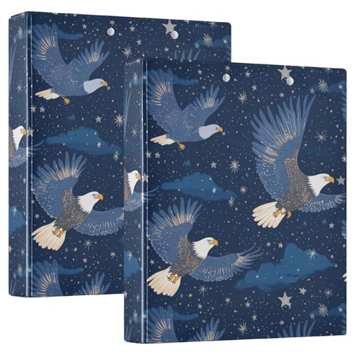 Fustylead Eagles Soaring in The Sky 3 Ring Binder, D-Rings 1.5" Hardcover Folder, Fits 200 Sheets of A4 Paper, Durable Clipboard & Clean View with Inside Pockets for School Home Office - size: 12.4x10.63x2.36 Inch-2 Pack