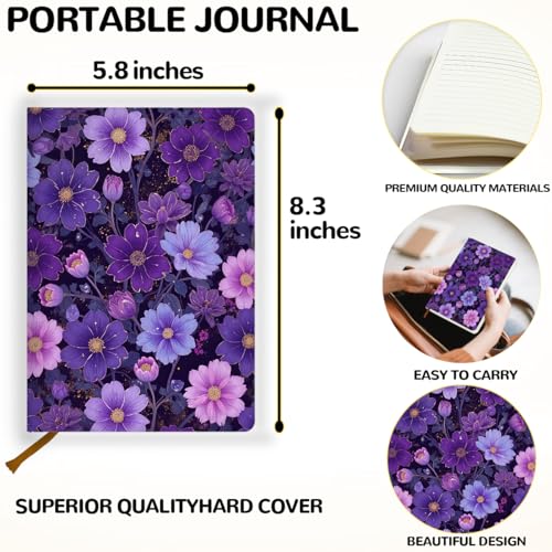 Pretty Leather Lined Journal Purple Floral Notebook 200 Pages A5 Ruled Notebooks, Aesthetic Cute Journal for Women, Cute Purple Stuff Office Supplies, Perfect for Office School Home (5.8 x 8.3) - color: Multi 1721