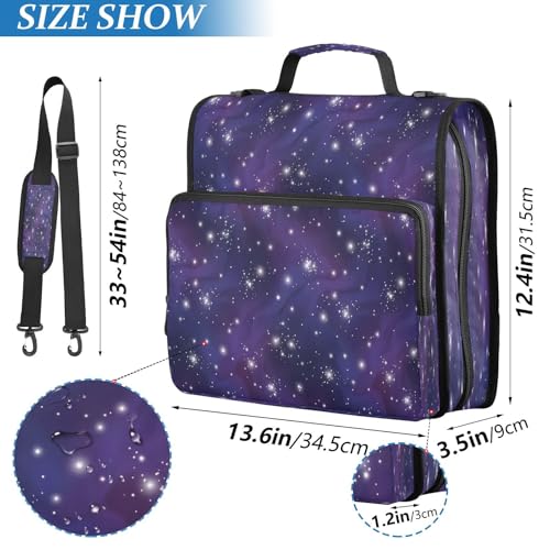 Kigai Starry Nebula 3 Ring Zipper Binder Organizer, Large Capacity Binder Bag Holds 500 Sheets, Water Resistant Multi-Pocket Binder with Shoulder Strap for School Office Teachers