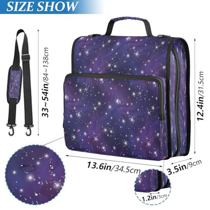 Kigai Starry Nebula 3 Ring Zipper Binder Organizer, Large Capacity Binder Bag Holds 500 Sheets, Water Resistant Multi-Pocket Binder with Shoulder Strap for School Office Teachers