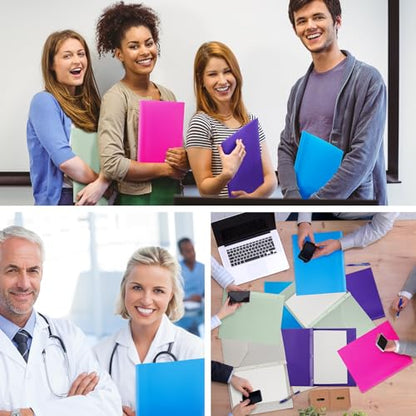 Cholemy 72 Packs Pocket Folders with Prongs Heavy Duty Plastic Folder with Business Card Slot 3 Prong Fasteners for School Office (Soft) - color: Soft