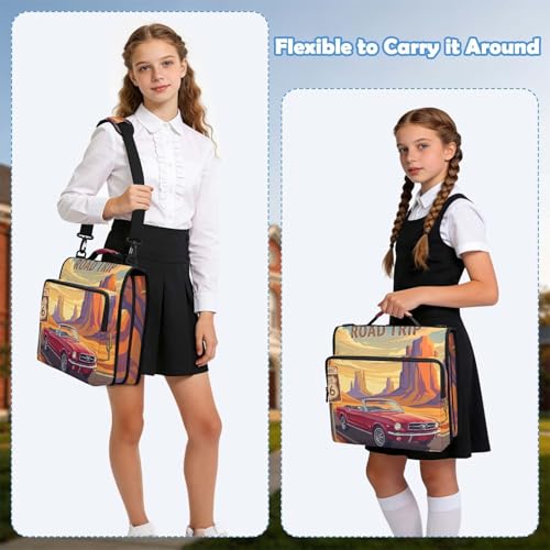 Car 2inch 3 Ring Zipper Binder Multi-Pocket Storage Holds 14 Inch Laptop for Students and Office Use - color: Car