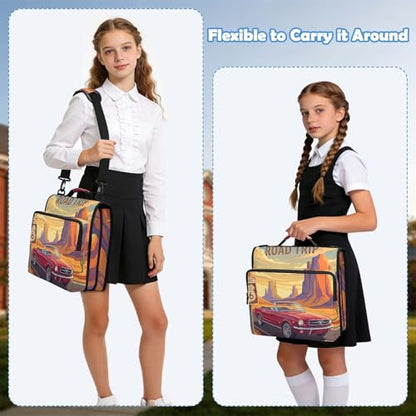 Car 2inch 3 Ring Zipper Binder Multi-Pocket Storage Holds 14 Inch Laptop for Students and Office Use - color: Car