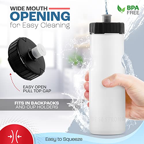 50 Strong Sports Water Bottles – Reusable 22 oz BPA-Free Plastic Bottles with Pull Top Cap – Made in USA – Top Rack Dishwasher Safe – Fits Most Bike Cages Brand - color: Clear, style: 2 Pack
