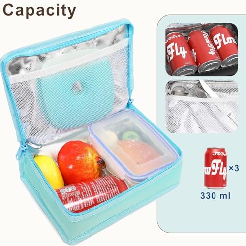 FlowFly Small Insulated Lunch box Portable Soft Bag Mini Cooler Thermal Meal Tote Kit with Handle for Work & School, Light Blue - color: Light Blue