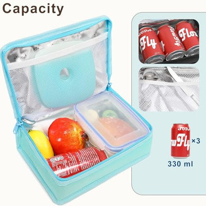 FlowFly Small Insulated Lunch box Portable Soft Bag Mini Cooler Thermal Meal Tote Kit with Handle for Work & School, Light Blue - color: Light Blue