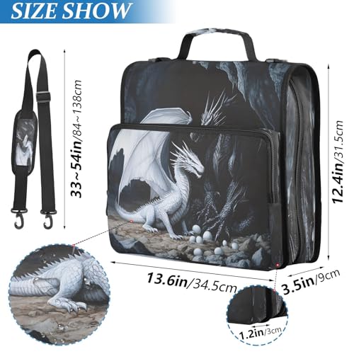 3 Ring Zipper Binder Black White Dragon Binders Bag with Shoulder Strap 500 Sheets Paper Organizer Trapper Keeper Documents Storage File Folder for School Office - color: A435