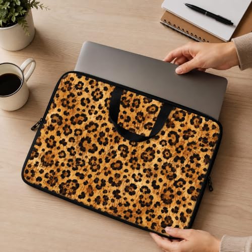 13 Inch Laptop Case Sleeve with Handle, Shockproof Slim Carrying Case | Soft Lining Computer Bag for MacBook Air 13 M3/M2/M1, MacBook Pro 13/14, iPad Pro 13 M4, Brown Leopard Print - color: Brown Leopard Print, size: 13-14 inch