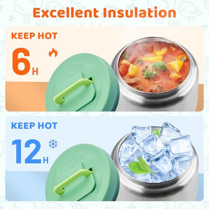 JXXM Lunch Box for Kids With 8oz Soup Thermo, Leak-proof Lunch Container with 2 Compartments, Thermo Food Jar Food Containers for Back to School Girls Boys (Green) - color: Green