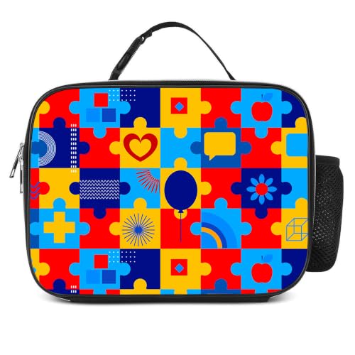 Autism Awareness Lunch Box Insulated Reusable Lunch Bag Tote Cooler for Women Men Boy Girl School Work Office Picnic - color: Autism Awareness