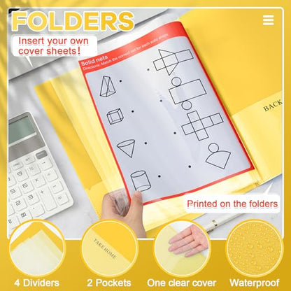 Henoyso 48 Pcs Yellow School and Home 2 Pocket Folders with 4 Clear Inner Pockets Plastic Heavy Duty Homework Folders Parent Teacher Communication for Student Home Office Classroom,11 x 9 Inch - color: Yellow