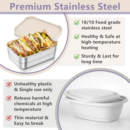 TeamFar Stainless Steel Lunch Box, Food Snack Storage Bento Containers with Silicone Lids for Kids Adults to School Work, Kids Friendly & Dishwasher Safe, Leak-Proof & Easy Open, 25OZ + 8OZ*2 (Khaki) - color: Khaki
