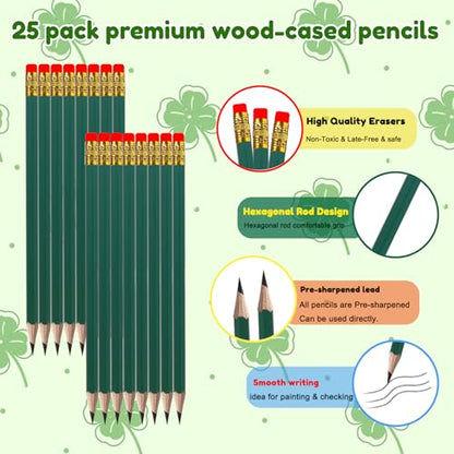 Adhere 25pcs Woodcase Pencils with Eraser Premium Pre-Sharpened Hexagon Graphite 2B pencils ideal for home, office writing including a Free Sharpener.(Dark Green) - color: Dark Green・25pcs
