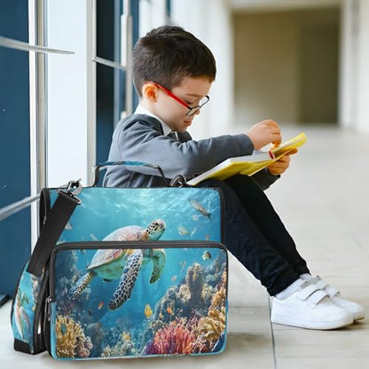 3 Ring Zipper Binder Underwater Sea Turtle Binders Bag with Shoulder Strap 500 Sheets Paper Organizer Trapper Keeper Documents Storage File Folder for School Office - color: A2400