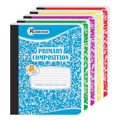 Rosmonde 50 Pack Bulk Primary Composition Notebooks, 200 Pages (100 Sheets) | Bulk Composition Notebooks, 9-3/4" x 7-1/2", Color Marble Composition Notebook, K-2, Bulk Primary Ruled Composition Notebooks - size: 50 Pack | Bulk Value, style: Primary Ruled