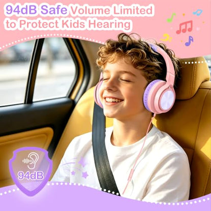 Kids Headphones with Mic for School, USB C&3.5mm Wired Over Ear Headphones for Teens/Boys/Girls,Safe Volume Limited, HD Stereo Sound Foldable Headphones for Students/Tablet/Laptop/PC/Travel,Pink - color: Pink