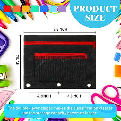 Zhehao 100 Pcs Zipper Binder Pencil Pouches:3 Ring Binder Pencil Pouches with Zipper Window Bulk Clear Pen Bags Case for Office School Classroom Supplies(Double Layer with Mesh Layer,Black) - color: Black, style: Double Layer With Mesh Layer