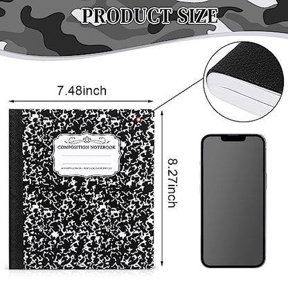 Seajan 20 Pack Composition Notebooks, Wide Ruled Paper, 7-1/2" x 9-3/4" Marble Hard Covers, 60 Sheets, Composition Notebooks Bulk for Students Back to School Adults Office Supplies(Black) - color: Black