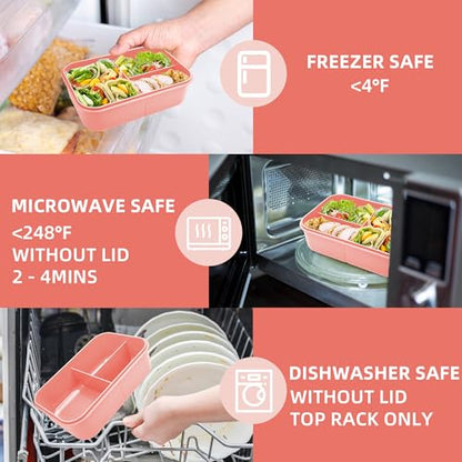 Fanhaw 40 Oz/5 Cup Bento Box for Kids, Men and Women, Lunch Box with 3 Compartments, Utensil, Microwave & Dishwasher Safe (Pink) - color: Pink