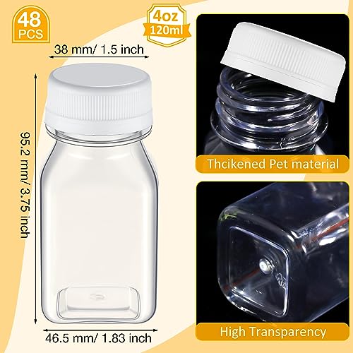 Patelai 48 Pcs Plastic Juice Bottles, 4 oz Shot Bottles with Caps Small Reusable Clear Juice Containers Bulk with Leakproof Lids for Juicing, Smoothies, Milk, Coffee, and Cold Beverages (White) - color: White, size: 4 oz