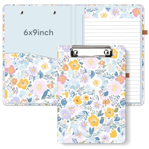 A5 Clipboard Folio 6x9in Refillable for School, Blue Daisy | No-spiral reusable notepad portfolio with sturdy cardboard cover, Travel-friendly for work, school and office - color: Blue Daisy