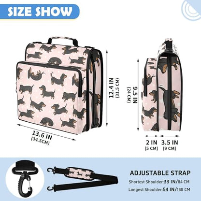 Cartoon Dachshunds 2inch 3 Ring Zipper Binder Multi-Pocket Storage Holds 14 Inch Laptop for Students and Office Use - color: Cartoon Dachshunds
