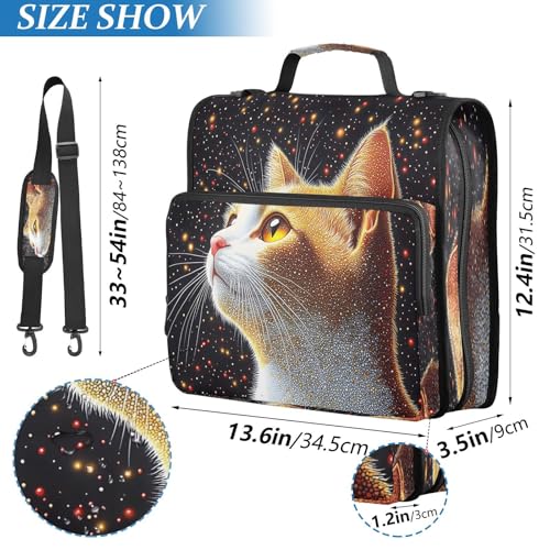 3 Ring Zipper Binder Starry Sky Cat Binders Bag with Shoulder Strap 500 Sheets Paper Organizer Trapper Keeper Documents Storage File Folder for School Office - color: A1186