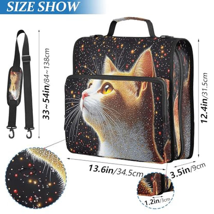 3 Ring Zipper Binder Starry Sky Cat Binders Bag with Shoulder Strap 500 Sheets Paper Organizer Trapper Keeper Documents Storage File Folder for School Office - color: A1186