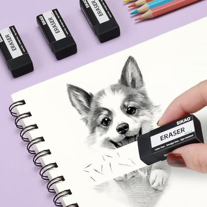 Black Erasers, 12 Pack Block Pencil Erasers | Smudge-Free Latex-Free Art Erasers for Adults Artists, Clean Erase for School, Homework, Office & Drawing - style: Black