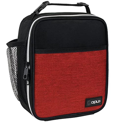 opux Insulated Lunch Bag for Kids Boys Girls, Small Compact Lunch Box with Wide Opening & Mesh Pockets, Reusable Lunch Pail for School, Work, Adults, Men, Women, Heather Red - color: Heather Red