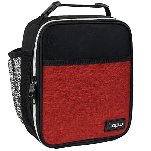 opux Insulated Lunch Bag for Kids Boys Girls, Small Compact Lunch Box with Wide Opening & Mesh Pockets, Reusable Lunch Pail for School, Work, Adults, Men, Women, Heather Red - color: Heather Red