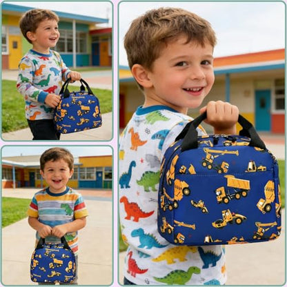 CAMTOP Boys Lunch Box Kids Insulated Lunch Bag Kids Cute Lunchbox for Boys Loncheras Para Niños - color: Engineering Car Blue