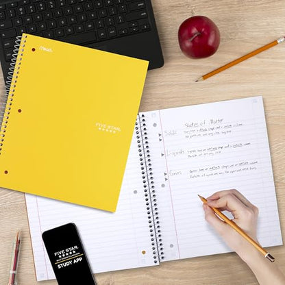 Five Star Spiral Notebook + Study App, 5 Subject, Wide Ruled Paper, 8" x 10-1/2", 200 Sheets, Fights Ink Bleed, Water Resistant Cover, Harvest Yellow (73469) - color: Yellow, size: 8" x 10.5" (Pack of 1)