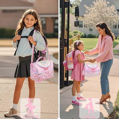 RHCPFOVR Kids Lunch Bag - Double - Decker Cooler Insulated Lunch Box for Boys Girls,Washable Lunch Bag with Strap and Reusable Toddler Lunchbox for School and Daycare - color: Pink Rainbow
