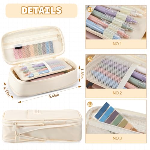 Jutom 39 Pcs Aesthetic Book Annotation Kit Highlighter with Case Bag Gel Pen Transparent Sticky Note Taking Bible Supplies(Cream,Cute Style) - color: Cream, style: Cute Style