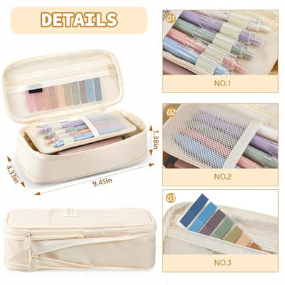 Jutom 39 Pcs Aesthetic Book Annotation Kit Highlighter with Case Bag Gel Pen Transparent Sticky Note Taking Bible Supplies(Cream,Cute Style) - color: Cream, style: Cute Style