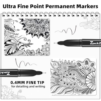 ZackZ Ultra Fine Point Permanent Black Marker, 0.4 mm Tip, 85 pack, Waterproof & Fade-Proof Ink, Quick Drying, Writing on Paper, Plastic, Metal, Glass - size: 1 Count (Pack of 85)