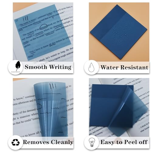 YOUDEFUL Translucent Sticky Notes, Cute Clear Sticky Notes, 3"x3" Waterproof Transparent Sticky Note Pads for Books Annotation, Clear Post it Notes for Bible Journaling Study - size: Square Blue