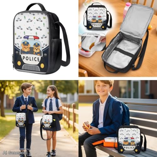 Cute Police Car Backpack for Kids Backpack Set of 4 with Lunch Bags Box Pencil Pouch for Boys Age 6-12 4Th 5Th 6Th Grade Water Bottle Holder Middle Kindergarten Primary School Bag 17 inch - color: Cute Police Car