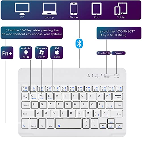 DETUOSI Universal 7-8 inch Wireless Keyboard, Multi-Device Travel Portable Ultrathin (6mm) Lightweight Wireless Keyboard for iOS/Android/Windows Tablet, Computer and Phone #White - color: White