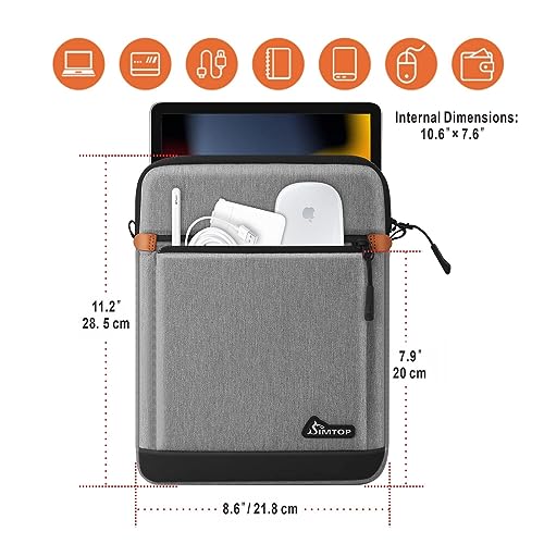 SIMTOP 11-Inch Tablet Sleeve, Compatible with iPad Pro 11-inch (M4), iPad Air 11-inch (M3), iPad 11-inch (A16) — YKK Zippers, Detachable Strap, Water-Resistant - color: Grey, size: 11 inch
