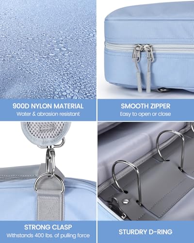 Realove 3 Inch 3 Ring Zipper Binder with Double Shoulder Strap & Handle - 3” D-Ring Binder with Zipper with Multi-Pocket (for 13” Laptop & Tablet and Smaller) for School-Baby Blue(Pen not Included) - color: Baby Blue