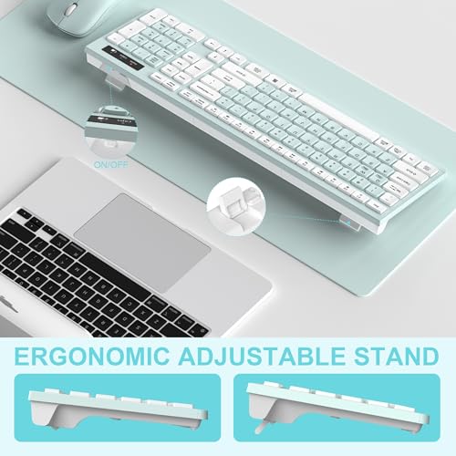 Wireless Keyboard and Mouse Combo, Full-Sized Wireless Keyboard and Adjustable DPI Mouse, 2.4GHz USB Receiver, Keyboard and Mouse for PC, Windows, Desktop, Laptop (Mint Green and White) - color: Mint Green and white