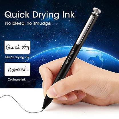 WRITECH Gel Pens Fine Point: Premium Metal Barrel Retractable 0.7mm Black Ink Pen 2ct with 2 Refills No Smear & Bleed Quick Dry Smooth Writing Silent Click Luxury Up-Gel - color: Black & White