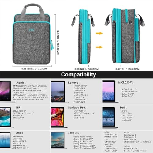 ZINZ Laptop Case 12.9 13 Shoulder Bag, Expandable Handbag with Valuables Compartment Compatible with MacBook Air/Pro/Neo 13" M5/M4/M3/M2/M1, iPad 12.9/13/11, Water-Resistant & Shockproof,L01G02 - color: L01g02, size: 13"