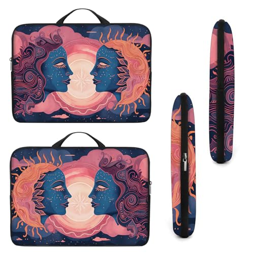 Laptop Sleeve Bag with Handle Computer Protective Soft Cover Case for 14 Inch 13 Inch Laptop,Art Sun and Moon - color: Art Sun and Moon