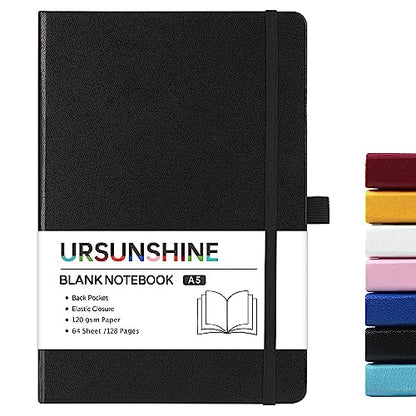 Blank Journal/Notebook - Classic Notebook/Journal with Ribbon Divider, Hardcover with Thick Paper, 5.7" x 8.4", Banded + Pen Holder +Inner Pocket - Black - color: Black, size: Unruled