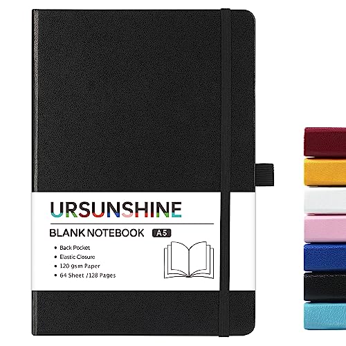 Blank Journal/Notebook - Classic Notebook/Journal with Ribbon Divider, Hardcover with Thick Paper, 5.7" x 8.4", Banded + Pen Holder +Inner Pocket - Black - color: Black, size: Unruled